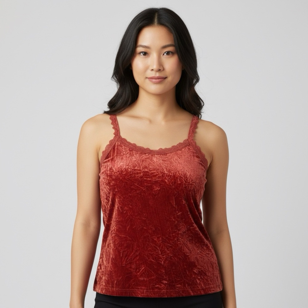 Y2K Paparazzi Red Lace-Trimmed Crashed Velvet Top